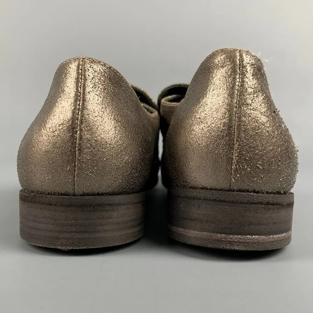 BRUNELLO CUCINELLI Size 7 Silver Leather Crackled Loafer Flats